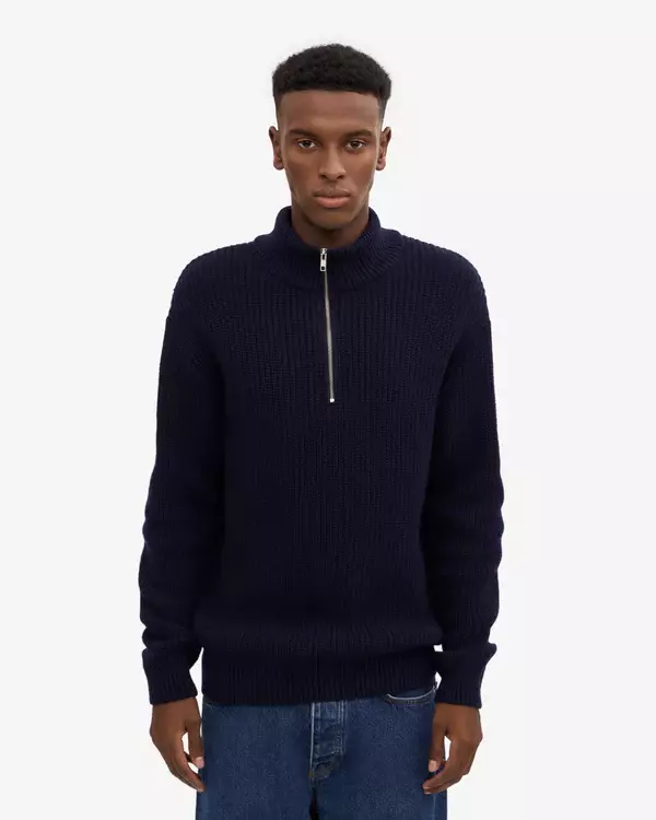 Colorful Standard Merino Quarter Zip Navy Blue Unisex Troyer blau